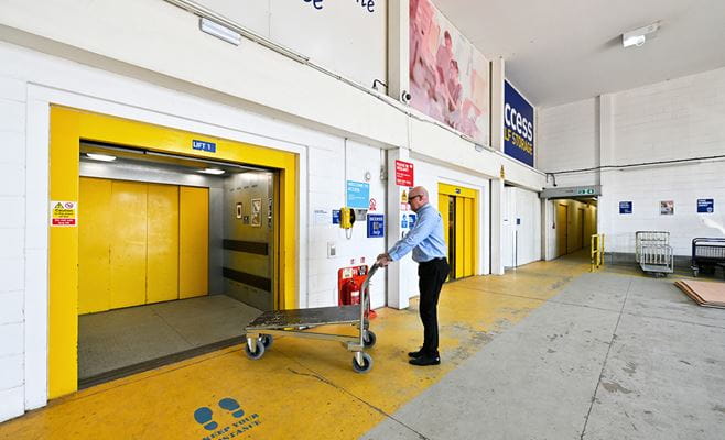 Customer goods lift at Access Self Storage Manchester