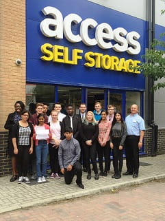 Team and supporters outside Access Self Storage Croydon Purley Way store