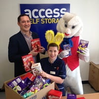Easter bunny with donated Easter eggs