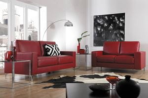 red sofas in stylish apartment