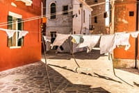 washing hanging in courtyard