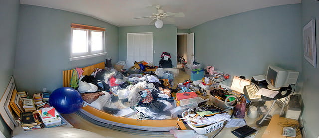 cluttered bedroom