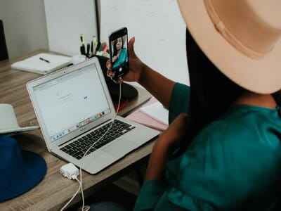 A girl using a working from home guide