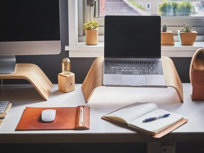 A computer with a working from home guide