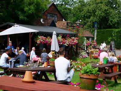 A group enjoying an outdoor drink at one of the many pub gardens in London