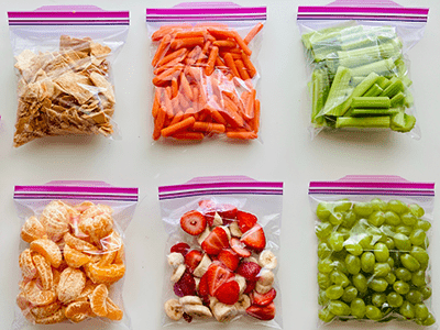An image of fruit and vegetables in food storage bags for our article on how to store vegetables