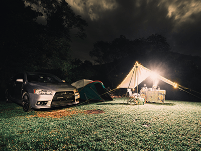An Image of a camp at night for our beginner camping checklist